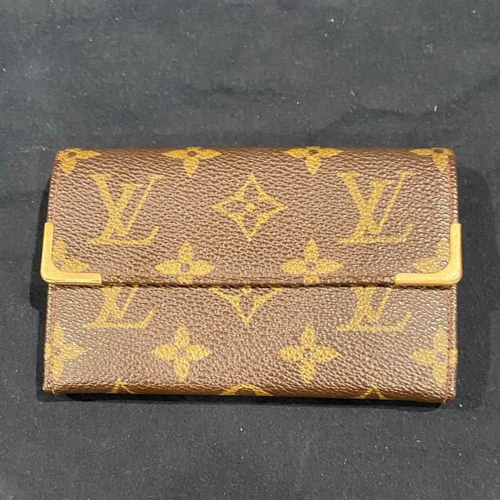 Vintage Louis Vuitton Brown Monogram Wallet with Gold Accents